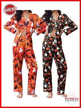 2 Pack Silk Pajamas for Women Button Up Pj Sets Lounge Sets Long Sleeve